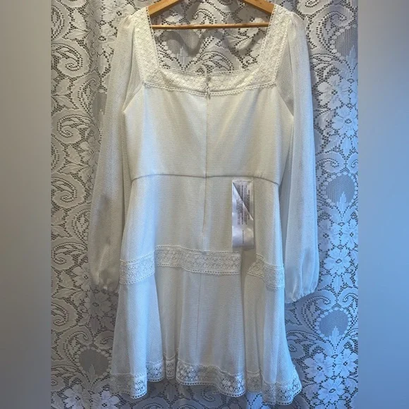 BCBG MAX AZRIA Minna Mesh Off White Mini Dress with Lace Trim Pristine NWT!!! - Picture 6 of 16